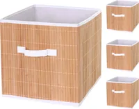 sada 4 skládacích boxů HWC-C21, úložný košík Třídicí box Úložný box, bambus 32x32x32cm přírodní barva