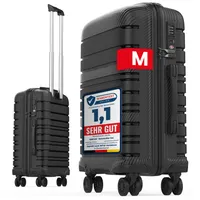 Handgepäck Koffer Hartschalenkoffer M – Reisekoffer Trolley Rollkoffer mit 4 Rollen & TSA-Schloss, Schwarz, 54 x 37 x 20 cm, stabil & leicht