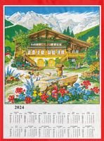 Stoffkalender Wandkalender, 45 x 65 cm, Baumwolle, inkl Stab und Kordel 0208 Almhütte