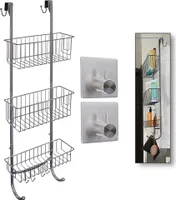 smartpeas Duschregal mit 3 Ebenen Grau/Chrom-Optik - Badregal ohne Bohren zum Aufhängen - 86X30X11Cm - hochwertiger Stahl - pulverbeschichtet & rostfrei - Extra: 2x Edelstahl-Klebehaken