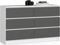 Komoda AKORD K120 Biała 120 cm 6 szuflad kolor Grafit Szary mat 120x40x77 cm