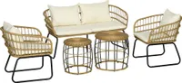 Outsunny 5 tlg. Rattan Gartenmöbel-Set, Sitzgruppe mit Kissen, Gartengarnitur mit 2 Couchtischen, 2 Sesseln, 1 Doppelsofa, Sitzgarnitur für Garten, Terrasse, Stahl, Beige