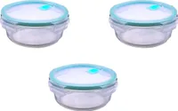 3 Stück Steuber Cloc Frischhaltedose aus Glas, 400 ml, rund, Glas bis 400°C