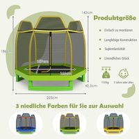 COSTWAY Ø223 cm Kinder-Trampolin mit Sicherheitsnetz und Federkissen, Outdoor- / Indoor-Trampolin für Kleinkinder mit verzinktem Stahlrahmen, für Jungs und Mädchen Grün