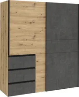 Szafa z drzwiami przesuwnymi - 170 x 201 cm - 3 szuflady - Dekor dąb Artisan - Dekor beton ciemny