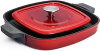 WOLL 'Iron Steakpfanne mit Rillen und Steakpresse in Chili Red 28x28 cm, 4,5cm'