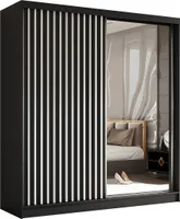 BEAUTYSOFA Schrank mit Lamellen HELIX 200cm - Kleiderschrank im modernes Stil Garderobe mit Schwebetüren & Spiegel (Schwarz + Weiß)