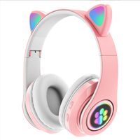 Kabellos Kopfhörer bluetooth 5.0 Katze Ohr LED-Licht für Kinder Faltbare Headset-Rosa