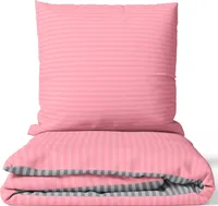 Bettwäsche Set 155x200 cm in Rosa Grau mit Streifenmuster und Reißverschluss aus PolyBaumwolle – Wendebettwäsche