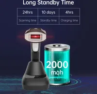 2D 1D QR Barcode-Scanner mit Bildschirmanzeige und Ladestation BT & 2,4 GHz Wireless-Verbindung Vibrationsaufforderung Kompatibel mit Windows Android Linux fuer Supermarkt Einzelhandel Bibliothek Logistik Lager