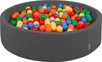 KiddyMoon 120x30cm/200 míčků ∅ 7cm Kulatý Suchý Bazén s míčky Certifikováno vyrobeno v EU, Tmavě Šedá: Žluto-Zelená-Modrá-Červená-Oranžová