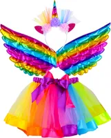 Kostüm Einhorn Haarreif Flügel Tutu Rock Regenbogen Einheitsgröße Set 22962