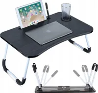 Ausklappbarer Laptoptisch in Schwarz mit 60 x 40 cm Größe - Lesetisch Frühstücksbrett Büchertablett für Bett Wohnzimmer Home-Office Büro und Unterwegs