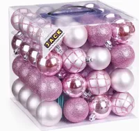 64x Kunststoff Christbaumkugeln Ø 6cm Kugel Box Glanz Glitzer Matt Dekor Inge inkl. Aufhänger, Farbe:Rosa