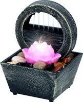 Grundig Arti Casa vnitřní fontána Lotosový květ vnitřní vodotrysk s LED světlem Pozitivní efekt Stolní fontána s oblázky 11,5 x 17 cm
