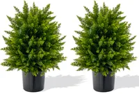 COSTWAY zestaw 2 sztucznych roślin 55cm, bukszpan cedrowy, sztuczne drzewko z doniczką, sztuczna roślina dekoracyjna, roślina domowa do biura, zielona