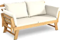 GOPLUS 2 in 1 Gartenbank & Gartenliege, 2 Sitzer mit Kissen bis zu 320 kg, Akazienholz  mit Verstellbarer Armlehne & Abnehmbaren Sitz- & Rückenkissen