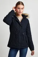 OXMO OXLona Damen Winterjacke Damenjacke Jacke Mit Fellkapuze gefüttert mit hochabschließendem Kragen