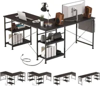 AIORBER Schreibtisch Eckschreibtisch L-förmiger Computertisch, Wendeplatte, mit Steckdose, 140x140x74 cm, Schwarz