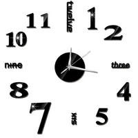 3D Spiegel Wanduhr DIY Große Frameless Sticker Silent Wanduhr (Schwarz)