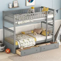 Merax Etagenbett 90x200cm mit Rausfallschutz und Schubladen, verwandelbares Kinderbett mit Lattenrost und Leiter, Jugendbett Hochbett Stockbett, Grau