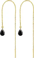 viva-adorno Damen Edelstahl Durchzieher Ohrringe Kettenohrringe Ketten Ohrhänger Kette Kristall Tropfen Zirkonia Z574, Gold / Tropfen schwarz