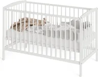 Babybett mit Matratze | 120x60cm | Skandinavisches Design | 3 ausziehbare Sprossen | 3-stufige Verstellung | Kiefernholz | Babybett für Mädchen und Junge | Weiß