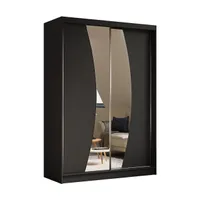 BEAUTYSOFA Schwebetürenschrank VOX 150cm - Kledierschrank mit Schubkasteneinsätze & Spiegel (Schwarz)