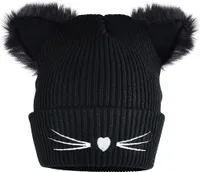 Damen Mütze Katzenohren Mütze Katze Bommelmütze Wintermütze mit Katzenohren Strickmütze Warm Elastisches Beanie Mütze Herbstmütze Winterhüte für Frauen Mädchen Damen Winter