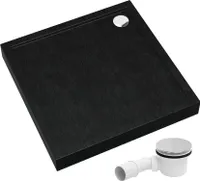 AQUABAD® Duschwanne Komplettset Ultima LeakProtect® Black Stone 90x90cm Quadrat mit Ablaufgarnitur Alcadrain A49CR