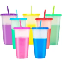 Hrnček pohár na pitie hrnček so slamkou a viečkom-farba meniaca sa hrnček opakovane použiteľný plastový hrnček Travel Mumbler Iced Coffee Cold Drink