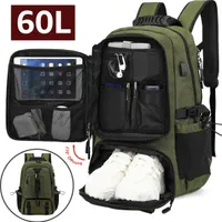 NULSTA Laptop Rucksack 60L, Reiserucksack Handgepäck mit 17,3 Zoll Laptoptasche und USB-Ladeanschluss, Backpack Wasserdicht Großer für Reisen Arbeit Freizeit, Grün