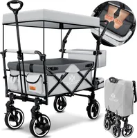 KESSER® Bollerwagen Faltbar GTS-9100 mit Dach Handwagen Transportwagen klappbar inkl. 2x 3-Punkt Gurtsystem 360° Vollgummi-Reifen & Innenraumverlängerung Vorder- und Hinter-Bremse + Tragetasche