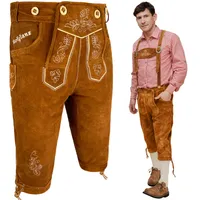 HOFGLANZ® Trachten Lederhose Herren Lang [MITTELBRAUN / Gr. 46] - Kniebund inkl. Hosenträgern - Hochwertige Trachtenhose Herren - Tracht Oktoberfest