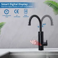 Homelody Elektrische Küchenarmatur mit Durchlauferhitzer, Smart Heater Spültischarmatur 360° drehbar, Schwarz Wasserhahn mit LED Temperaturanzeige