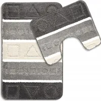 Badteppich Set 2-tlg. Analitik - Badezimmer Teppich Rutschfest & Weich - Badteppich, Badvorleger - Badematten Set Grau/Beige 50x80 cm