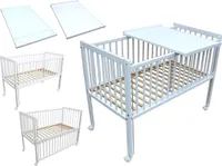 Kinderbett / Beistellbett / Babybett 2in1 120x60cm mit  Wickelbrett weiß