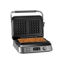 KLAMER Waffeleisen belgische Waffel, Waffeleisen doppelt mit 7 Stufen und 5 Programmen, Platten mit Antihaftbeschichtung, 1600W, grau