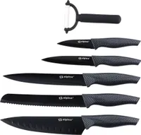 alpina 6-teiliges Luxus-Messer-Set aus Edelstahl mit Antihaftbeschichtung schwarz im Geschenkkarton