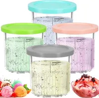 Für Ninja Creami Deluxe Behälter NC501EU 4er-Pack Eiscrememaschinenbehälter, Creami Pint-Behälter mit Deckel, Spülmaschinenfest (Grau/Rosa/Blau/Grün)