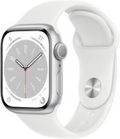 Apple Watch Series 8, 41 mm Silber Aluminium mit S/M size Weiß Sportarmband GPS - Smartwatch (US version)