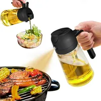 2 in 1 Ölsprüher für speiseöl, 470ml Öl Sprühflasche lebensmittelecht, Ölspray zum Kochen, Hochwertiger Öl Zerstäuber, Ölsprüher für Heißluftfritteuse(Schwarz)