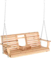 Outsunny Gartenschaukel Schaukelbank Hängebank mit  faltbarem Couchtisch für 2-3 Personen Tannenholz Patio Terrasse Hinterhof komfortable 150 x 75 x 53 cm Natur