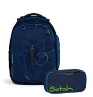 Satch Schulrucksack-Set MATCH Blue Tech 2-teilig, inkl. Mäppchen