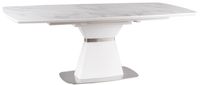 Casa Padrino Luxus Esstisch Weiß / Matt Weiß / Silber 160-210 x 90 x H. 76 cm - Moderner ausziehbarer Esszimmertisch mit Keramikplatten in Marmoroptik - Esszimmer Möbel
