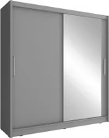 Furniture24 Schwebetürenschrank MAJA I 200 Schrank Kleiderschrank mit Spiegel Graphit, 200 cm breit