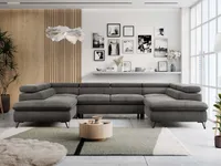 Wohnzimmersofa U-form, Eckcouch, Schlaffunktion und Bettkasten - PETER U - Velvet - Dunkelgrau