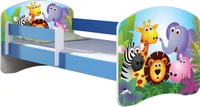 ACMA Jugendbett Kinderbett Junior-Bett Komplett-Set mit Matratze Lattenrost und Rausfallschutz Blau 01 Zoo 180x80