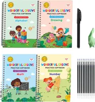 4X Übungsheft für Kinder Kindergarten Vorschule Gedrucktes Zahlen Buchstaben Schreiben Lernen Wiederverwendbares Handschrift Arbeitsbuch Schreibübungsbuch, Zeichenbuch mit Stift