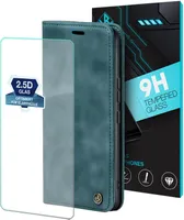 Handy Hülle für Xiaomi Redmi 13C mit 9H 2.5D Displayglas Klapphülle Bookcase Flip Cover Handy Tasche Etui Farbe: Petrol